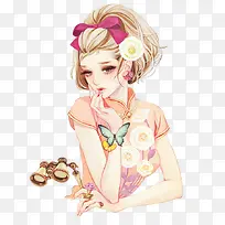 旗袍少女手绘插画-空若网 旗袍少女手绘插画-空若网