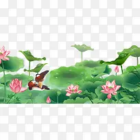 卡通手绘绿色荷叶荷花-空若网 卡通手绘绿色荷叶荷花-空若网