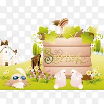 西式卡通风车兔子土拨鼠素材-空若网 西式卡通风车兔子土拨鼠素材-空若网