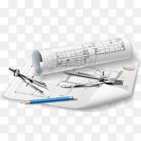 矢量图纸铅笔圆规素材-空若网 矢量图纸铅笔圆规素材-空若网