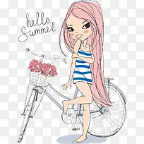 自行车与性感美女插画-空若网 自行车与性感美女插画-空若网