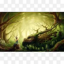 丛林插画竹笛女孩-空若网 丛林插画竹笛女孩-空若网