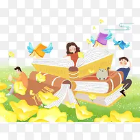 卡通手绘读书插画素材-空若网 卡通手绘读书插画素材-空若网