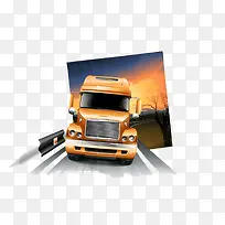 卡通手绘黄色卡车与照片-空若网 卡通手绘黄色卡车与照片-空若网