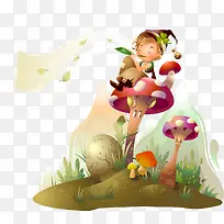 蘑菇屋顶吹乐器的少年插画矢量图-空若网 蘑菇屋顶吹乐器的少年插画矢量图-空若网