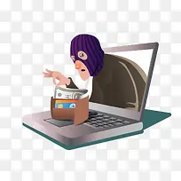 矢量网络诈骗小偷窃取现金素材-空若网 矢量网络诈骗小偷窃取现金素材-空若网