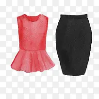 手绘红色上衣黑色裙子-空若网 手绘红色上衣黑色裙子-空若网