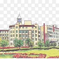 卡通手绘大学教学楼-空若网 卡通手绘大学教学楼-空若网