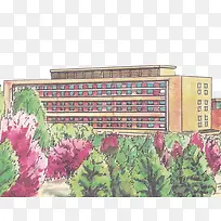 卡通手绘大学教学楼-空若网 卡通手绘大学教学楼-空若网