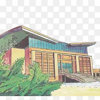 卡通手绘大学教学楼-空若网 卡通手绘大学教学楼-空若网