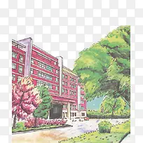卡通手绘学校教学楼-空若网 卡通手绘学校教学楼-空若网