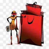 购物手绘水彩女郎-空若网 购物手绘水彩女郎-空若网