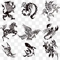 矢量黑色纹身装饰素材动物图腾-空若网 矢量黑色纹身装饰素材动物图腾-空若网