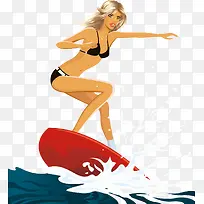 冲浪美女矢量素材-空若网 冲浪美女矢量素材-空若网