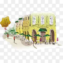 手绘城市建筑 插画 手绘 临街-空若网 手绘城市建筑 插画 手绘 临街-空若网