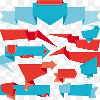 矢量蓝色红色折纸标签-空若网 矢量蓝色红色折纸标签-空若网