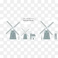 卡通灰色手绘荷兰风景背景矢量图-空若网 卡通灰色手绘荷兰风景背景矢量图-空若网