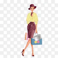 圆帽黄上衣筒裙时尚女性-空若网 圆帽黄上衣筒裙时尚女性-空若网