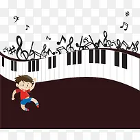 卡通琴键音符背景男孩-空若网 卡通琴键音符背景男孩-空若网