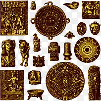 矢量手绘金色埃及图案-空若网 矢量手绘金色埃及图案-空若网