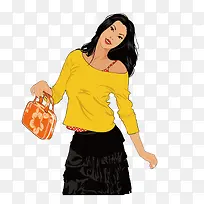 黄上衣黑裙时尚女-空若网 黄上衣黑裙时尚女-空若网