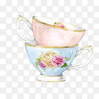卡通手绘2个花茶杯-空若网 卡通手绘2个花茶杯-空若网