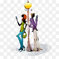 手绘时尚路灯情侣-空若网 手绘时尚路灯情侣-空若网