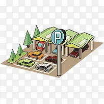 手绘卡通插图室外停车场-空若网 手绘卡通插图室外停车场-空若网