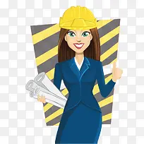卡通手绘安全帽拿图纸美女建筑师-空若网 卡通手绘安全帽拿图纸美女建筑师-空若网