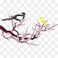 七夕海报树枝卡通鸟梅花-空若网 七夕海报树枝卡通鸟梅花-空若网