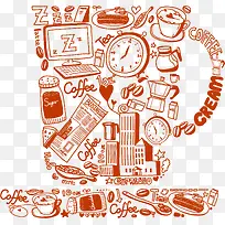 手绘休闲咖啡钟表创意-空若网 手绘休闲咖啡钟表创意-空若网