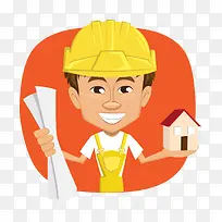 卡通手绘戴安全帽拿图纸模型男人-空若网 卡通手绘戴安全帽拿图纸模型男人-空若网