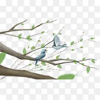 手绘水彩插画春天插图树枝树叶小-空若网 手绘水彩插画春天插图树枝树叶小-空若网