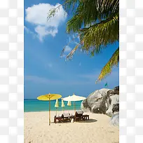 蓝天白云海滩棕榈树-空若网 蓝天白云海滩棕榈树-空若网