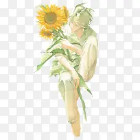 向日葵少年手绘插画-空若网 向日葵少年手绘插画-空若网