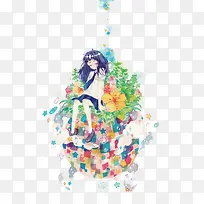 矢量花丛中的女孩-空若网 矢量花丛中的女孩-空若网