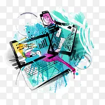 矢量电脑和平板涂鸦-空若网 矢量电脑和平板涂鸦-空若网