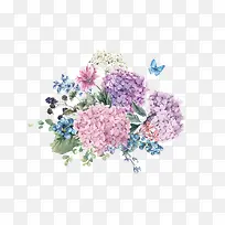 蝴蝶鲜花手绘免抠-空若网 蝴蝶鲜花手绘免抠-空若网