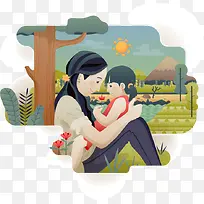 温馨母女插画矢量素材-空若网 温馨母女插画矢量素材-空若网
