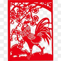 剪纸公鸡梅花长方形矢量-空若网 剪纸公鸡梅花长方形矢量-空若网