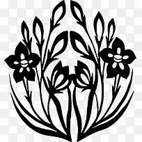 黑色工笔画对称花卉-空若网 黑色工笔画对称花卉-空若网