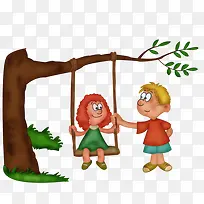 卡通可爱小孩荡秋千-空若网 卡通可爱小孩荡秋千-空若网