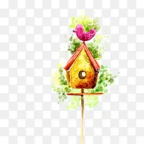 手绘插画郊外树屋小鸟-空若网 手绘插画郊外树屋小鸟-空若网