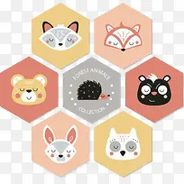 彩色六边形冬天动物-空若网 彩色六边形冬天动物-空若网