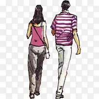 手绘水彩情侣闲谈-空若网 手绘水彩情侣闲谈-空若网