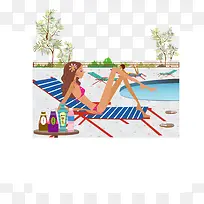 泳池边晒日光浴的美女-空若网 泳池边晒日光浴的美女-空若网