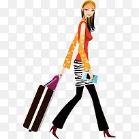 矢量卡通时尚金发美女行李箱-空若网 矢量卡通时尚金发美女行李箱-空若网
