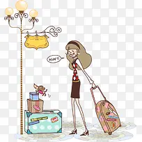 拖着行李箱的可爱女孩-空若网 拖着行李箱的可爱女孩-空若网