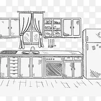 手绘厨房橱柜背景-空若网 手绘厨房橱柜背景-空若网
