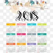 手绘小鸟日历模板-空若网 手绘小鸟日历模板-空若网